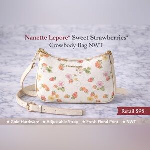 Nanette Lepore Strawberry Floral Crossbody Bag | Sweet Strawberries-Retail $98